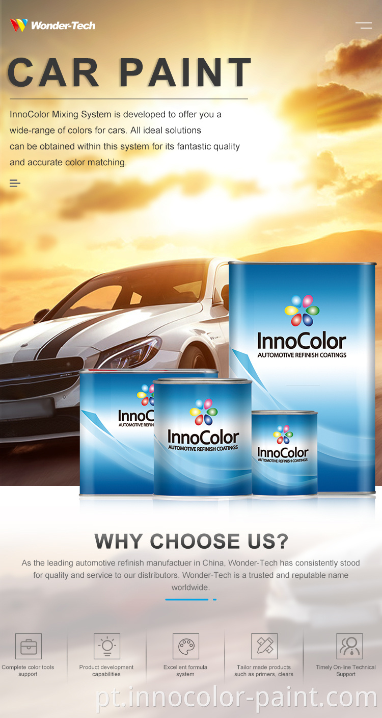 Cores de tinta de carro Innocolor Factory Preço 2K Metallic High Performance BaseCoat Automotive Refinish Metal Paint